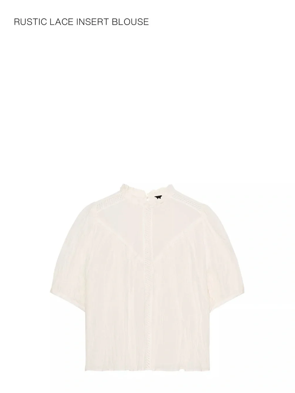Zara Cream Puff-Sleeve Cotton Blouse with Ladder Lace Trim